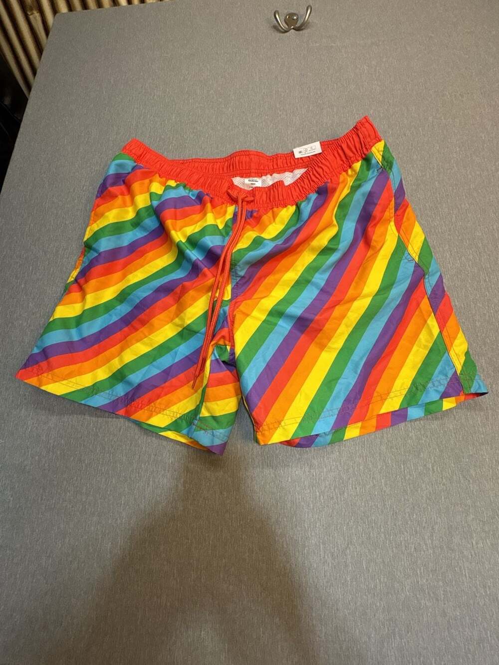 Way To Celebrate Pride Above The Knee Happy Stripes Swim Trunks 36/38
